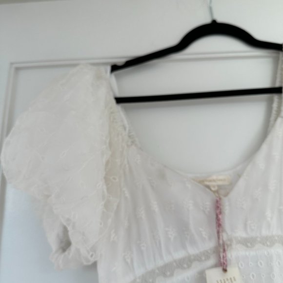 LoveShackFancy Cayden Silk High-Low Dress White Lace Eyelet Off Shoulder Gown - Picture 7 of 15